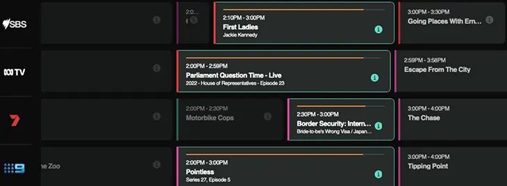 Streaming TV schedule